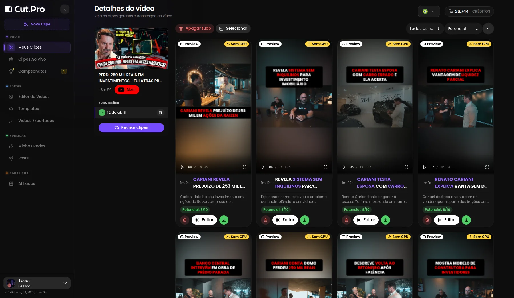 CutPro — Revisar Clipes